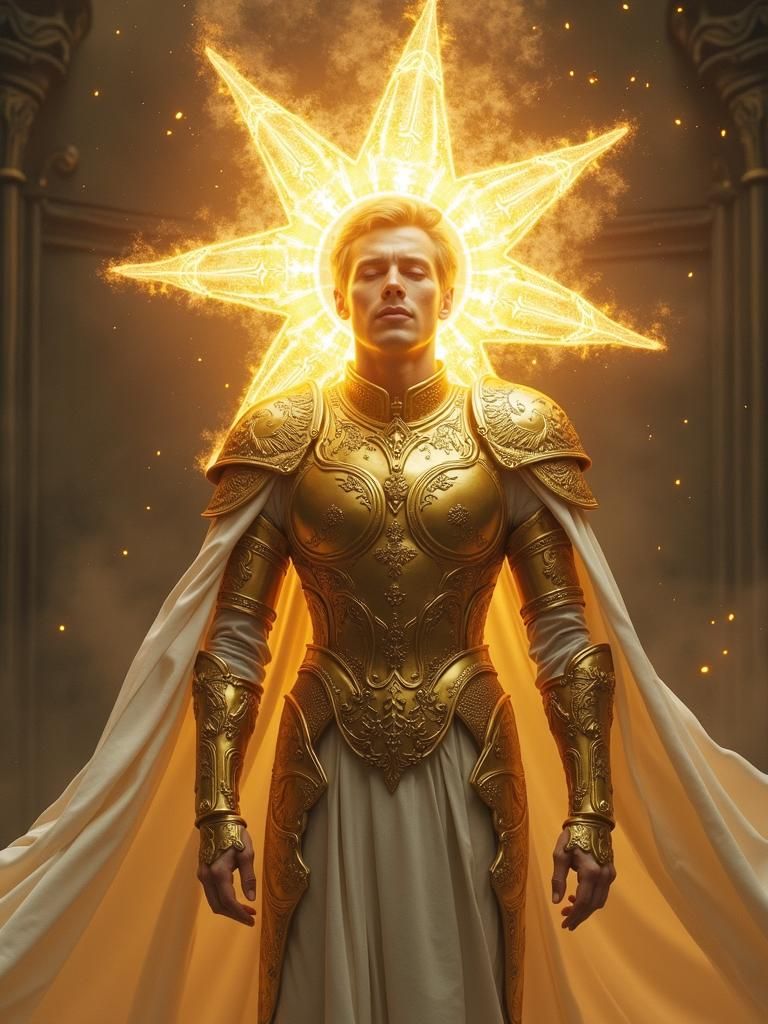 Radiant Divine Being in Golden Armor