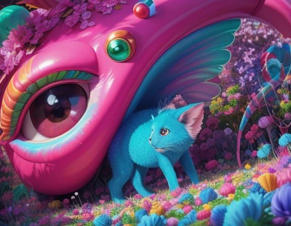 Whimsical Creature in Candy Land, Surreal Digital Art