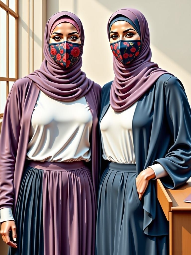 Two Beautiful Hijabi Teachers in a Classroom