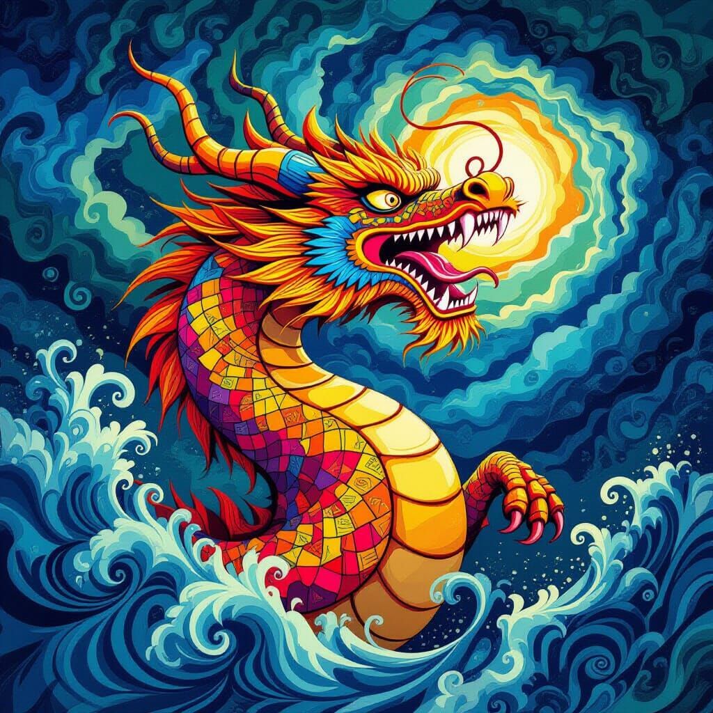 Abstract Dragon Howling in Storm, Digital Art