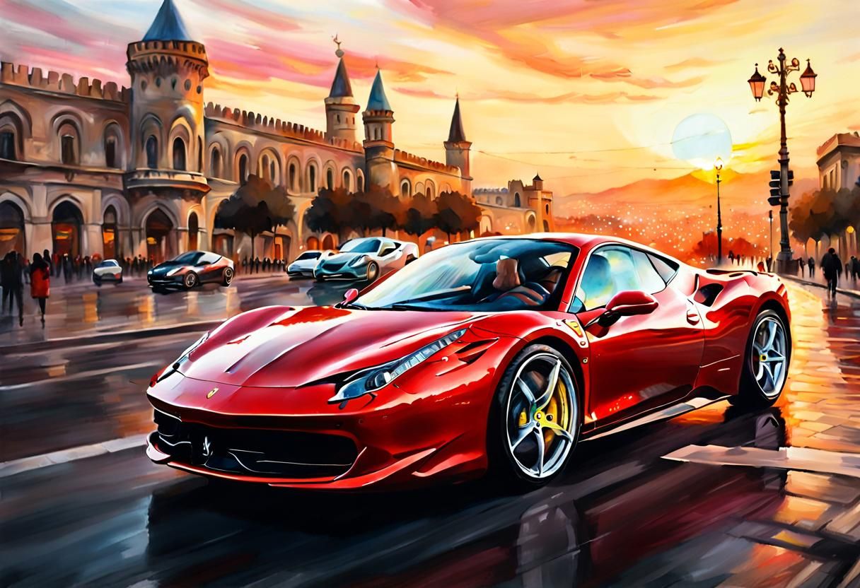 Ferrari in Baku: Oil Painting in Expressive Style