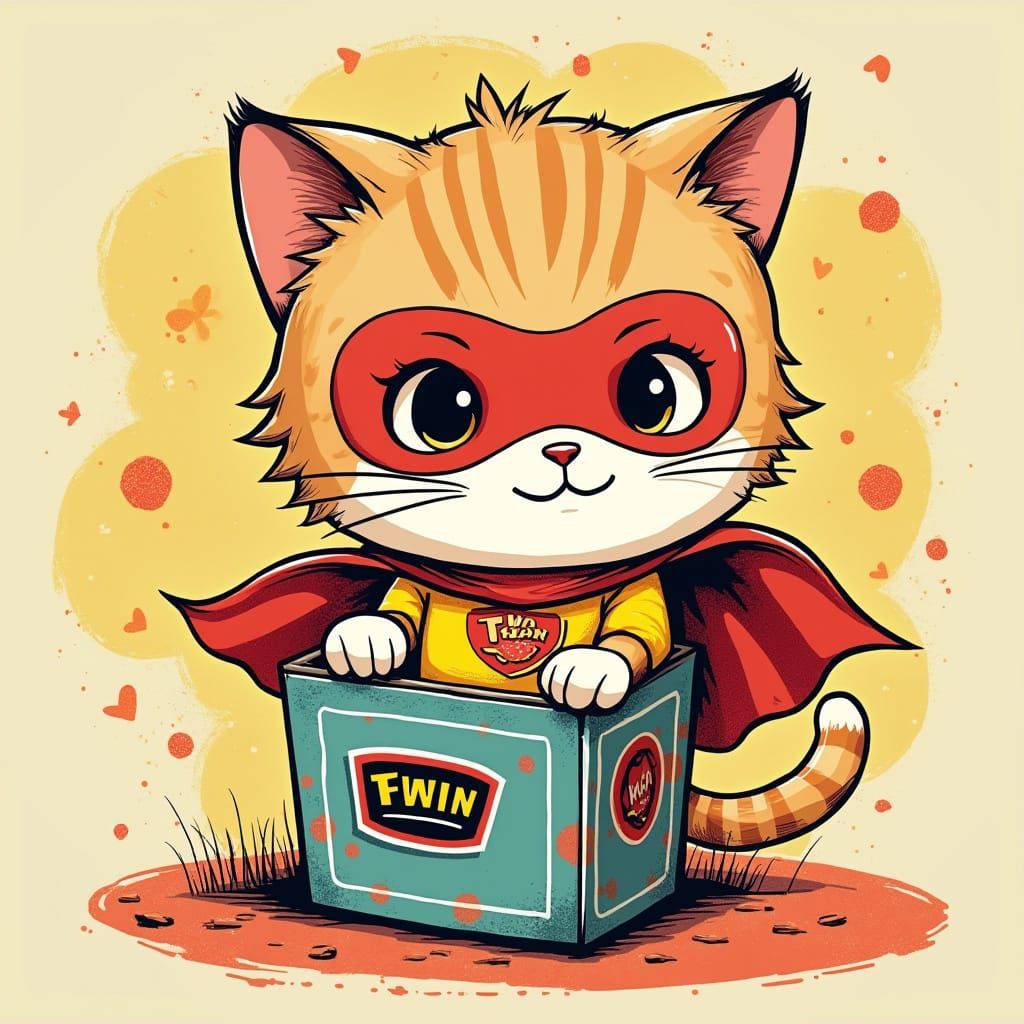 Cartoon Cat Superhero Action Figure in Pop Art Style