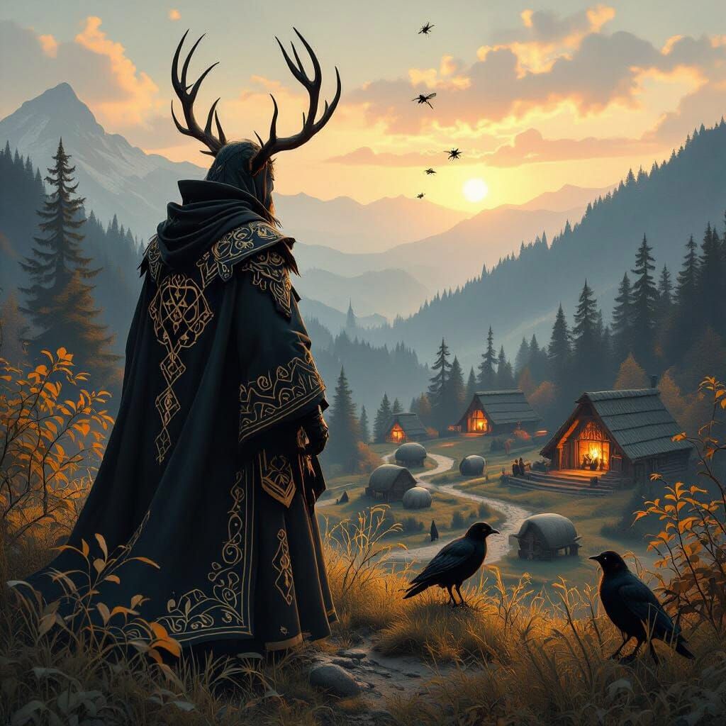 Mystical Stag-Horned Kodiak Guardian in Ethereal Style