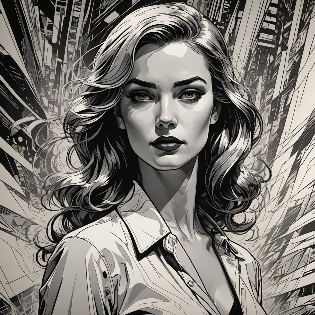 Pop Art Woman in Black and White Comic Style