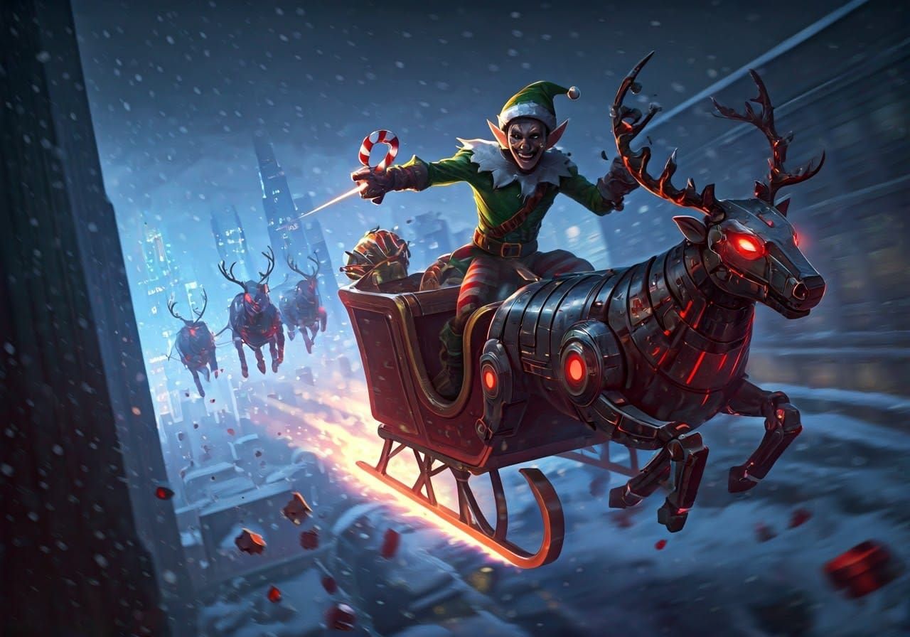The Jingle Jacker, a Rogue Christmas Elf Riding a Sleigh of....