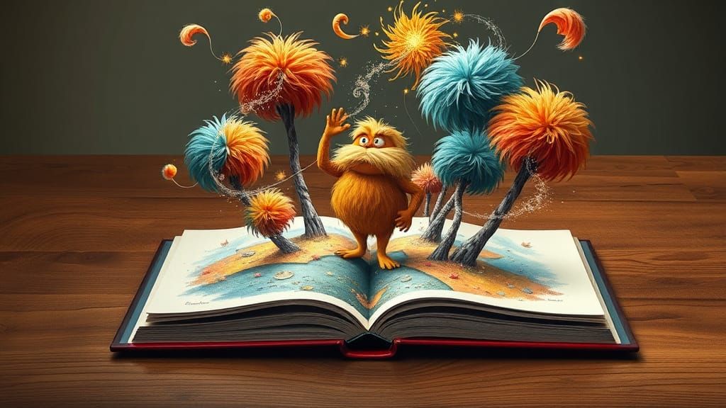 Lorax's Whimsical World in Pop-Up Book Style