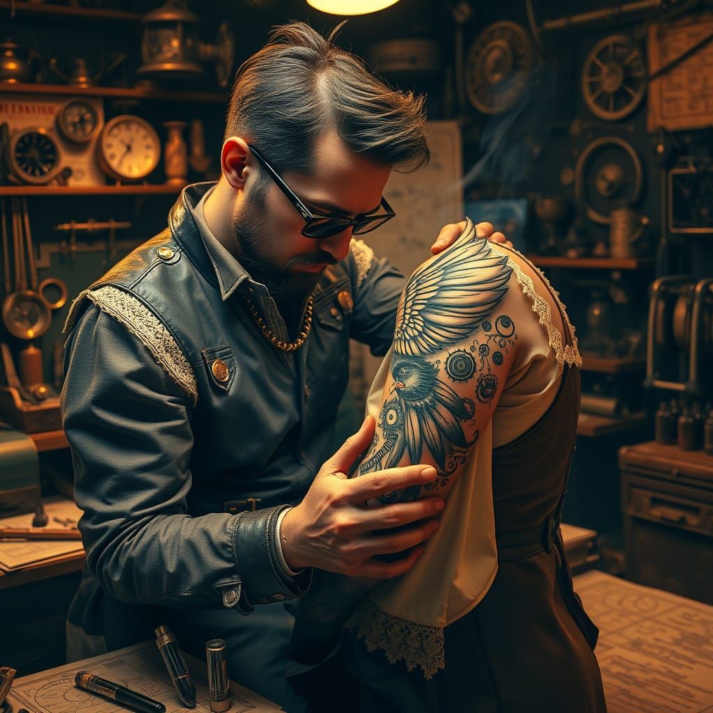 Steampunk Tattoo Artist Crafts Mechanical Phoenix Tattoo