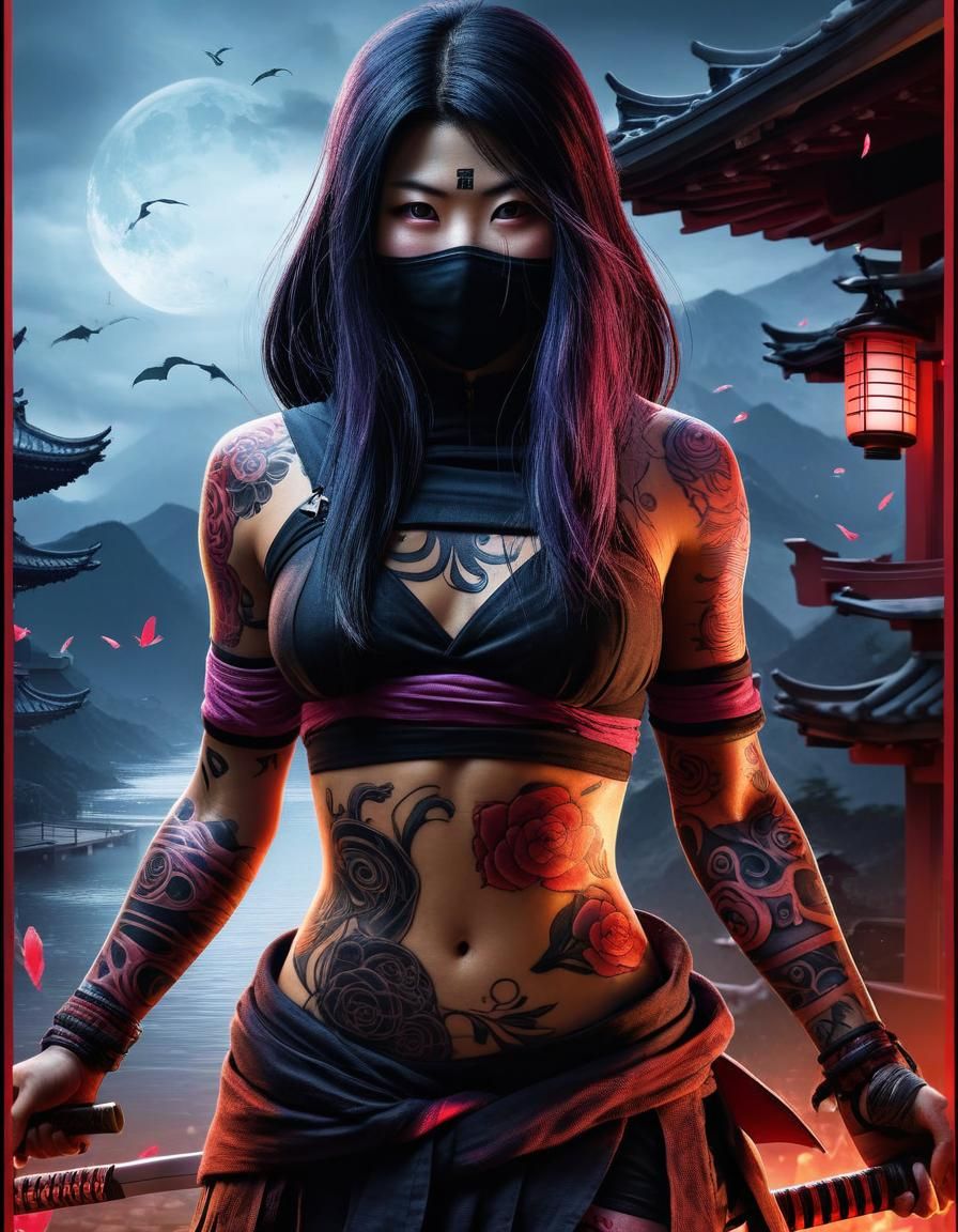 Tattooed Kunoichi with Glazed Eyes Portrait