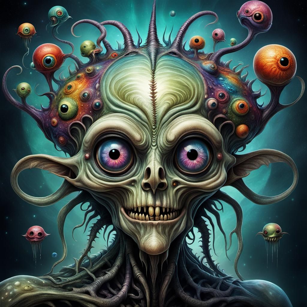 Grotesque Fairy with Dispersed Eyes and Mouths