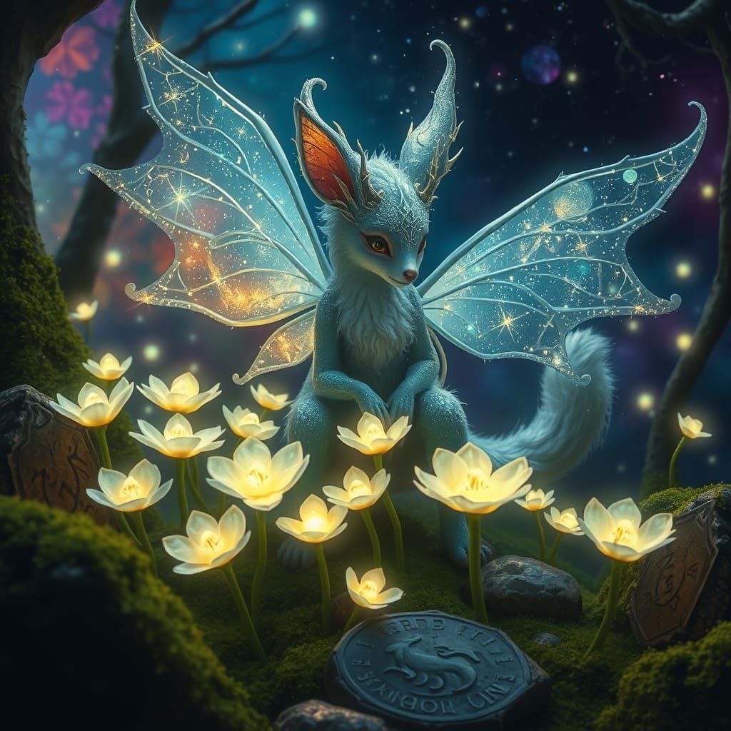 Celestial Kitsune Tends Moonflower Garden in Hyperrealistic ...
