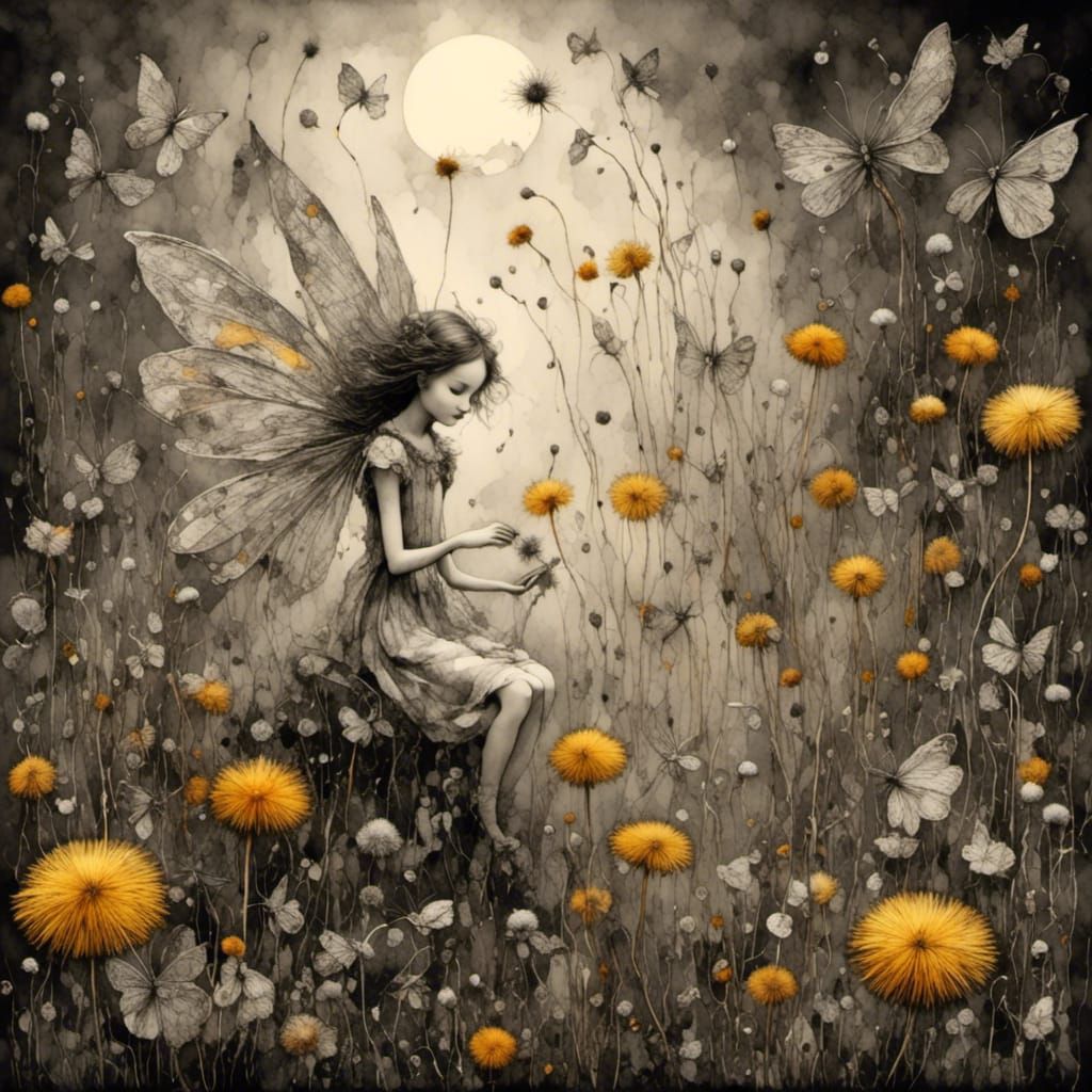 Fairies' Dandelion Dreamscape: A Surreal Digital Art Piece