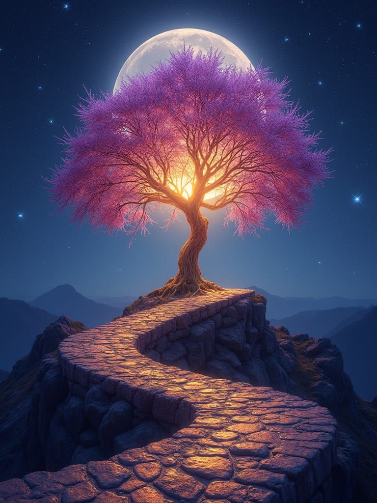Ethereal Starway to the Full Moon in Vibrant Colors