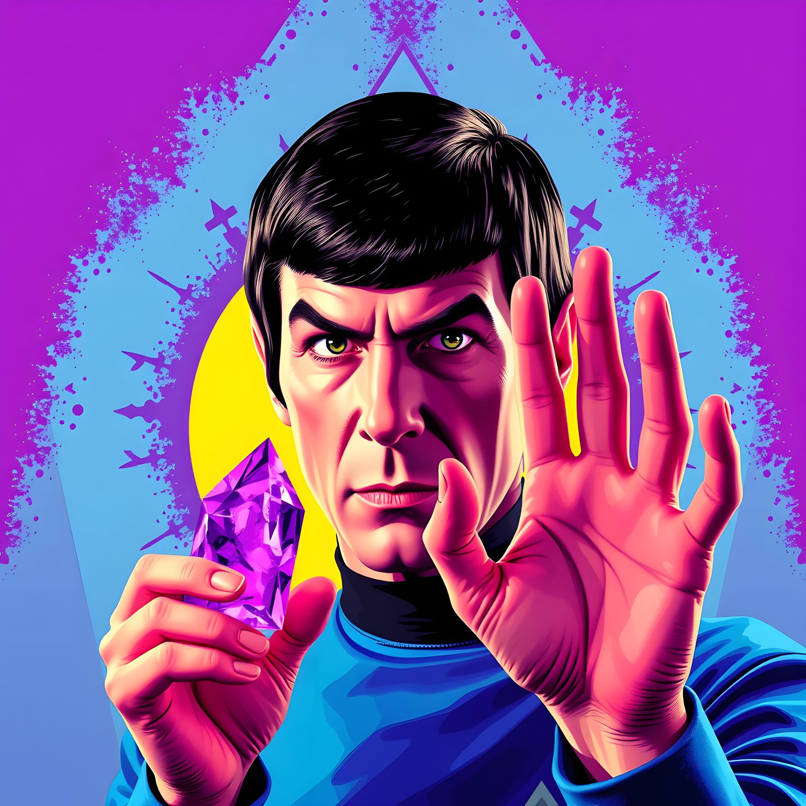 Mr. Spock Holding Crystal in Pop Art Style