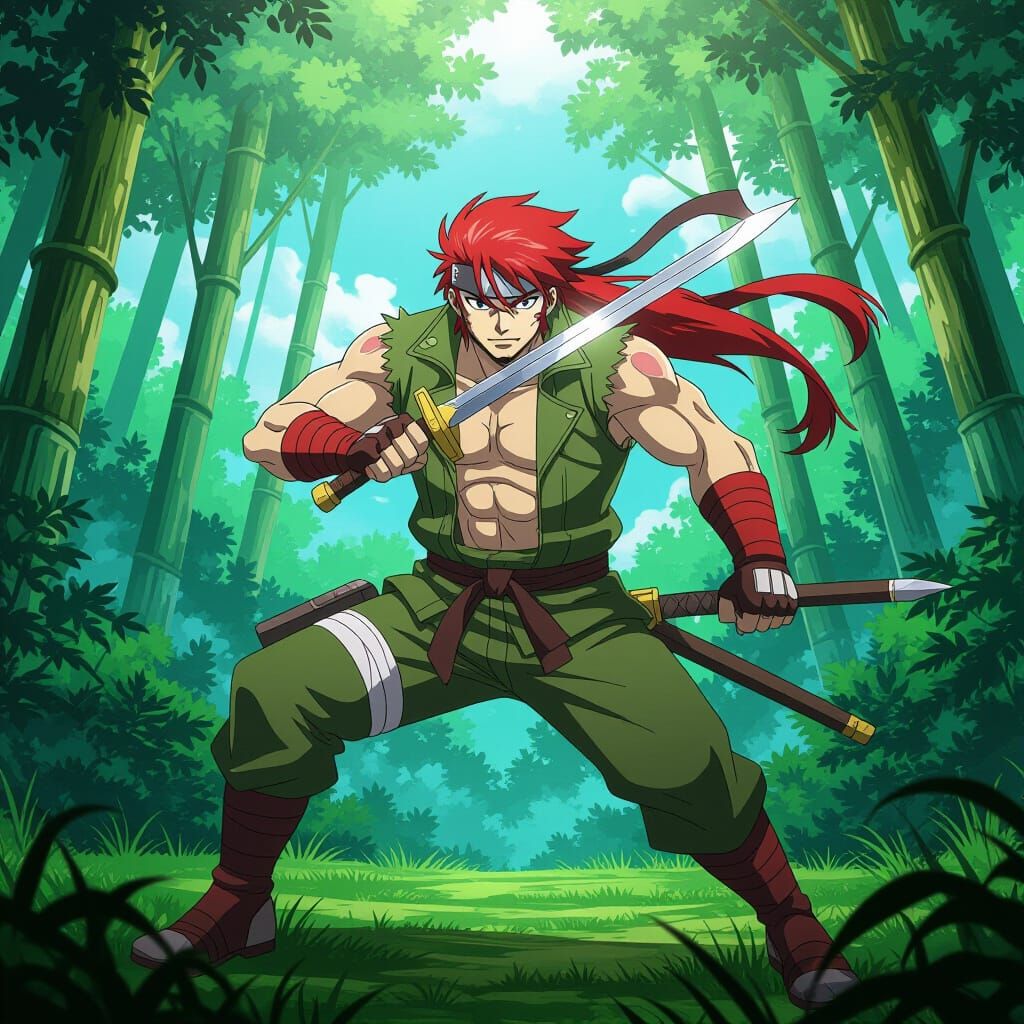 Anime Jungle Fighter in Cel-Shaded Style
