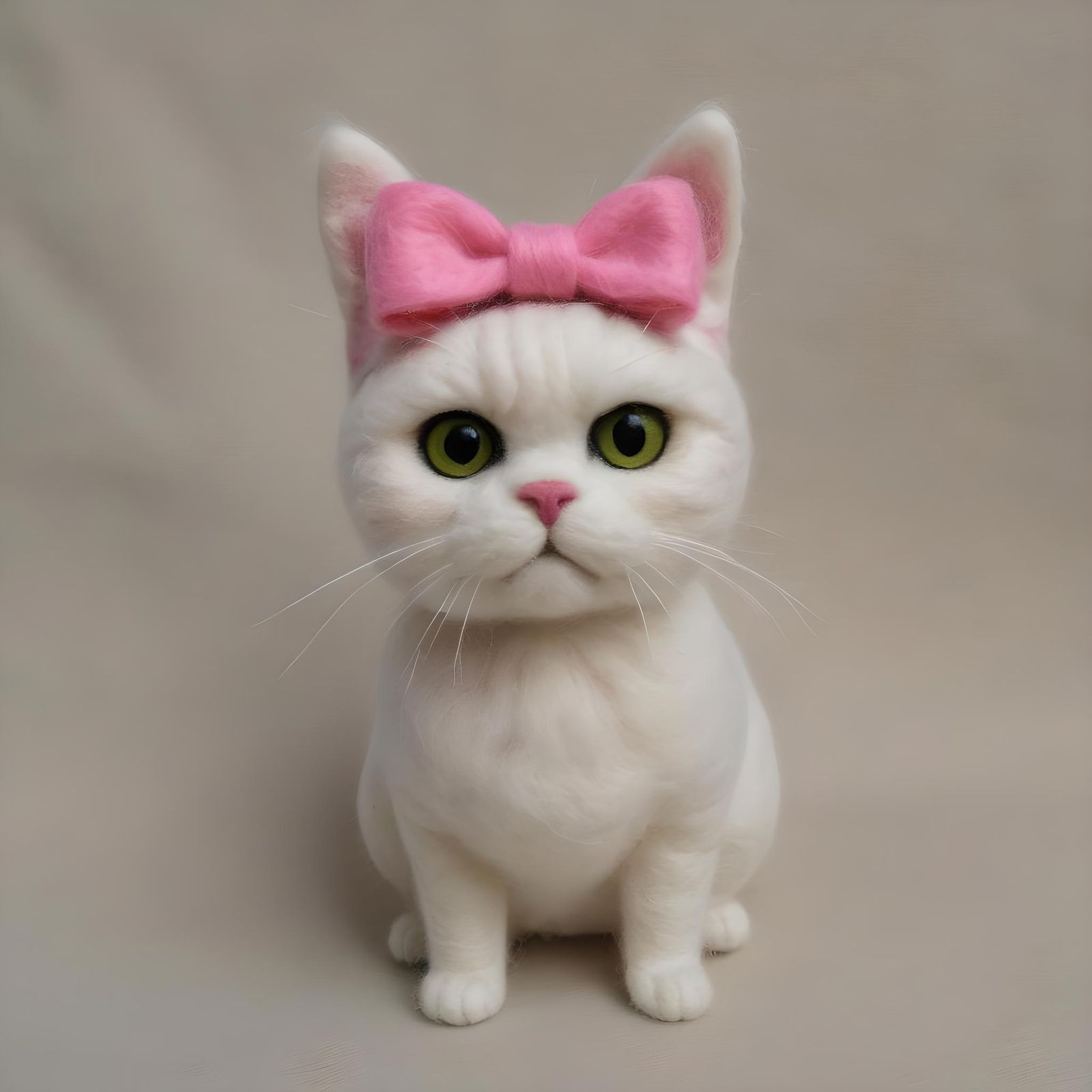 Needle-Felted Disgruntled Cat with Pink Bow
