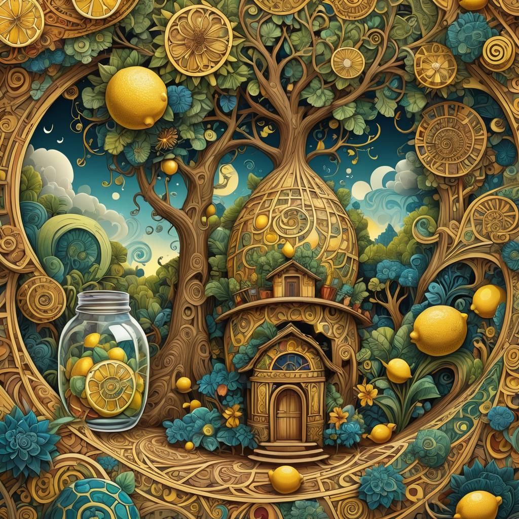 Surreal Lemon Hut: Abstract Vector Fractal Art
