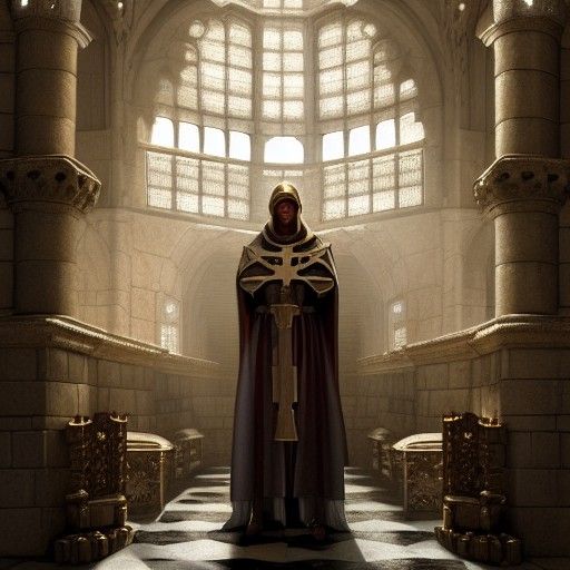 Medieval Crusader in Christian Temple, Cel-Shaded CGI