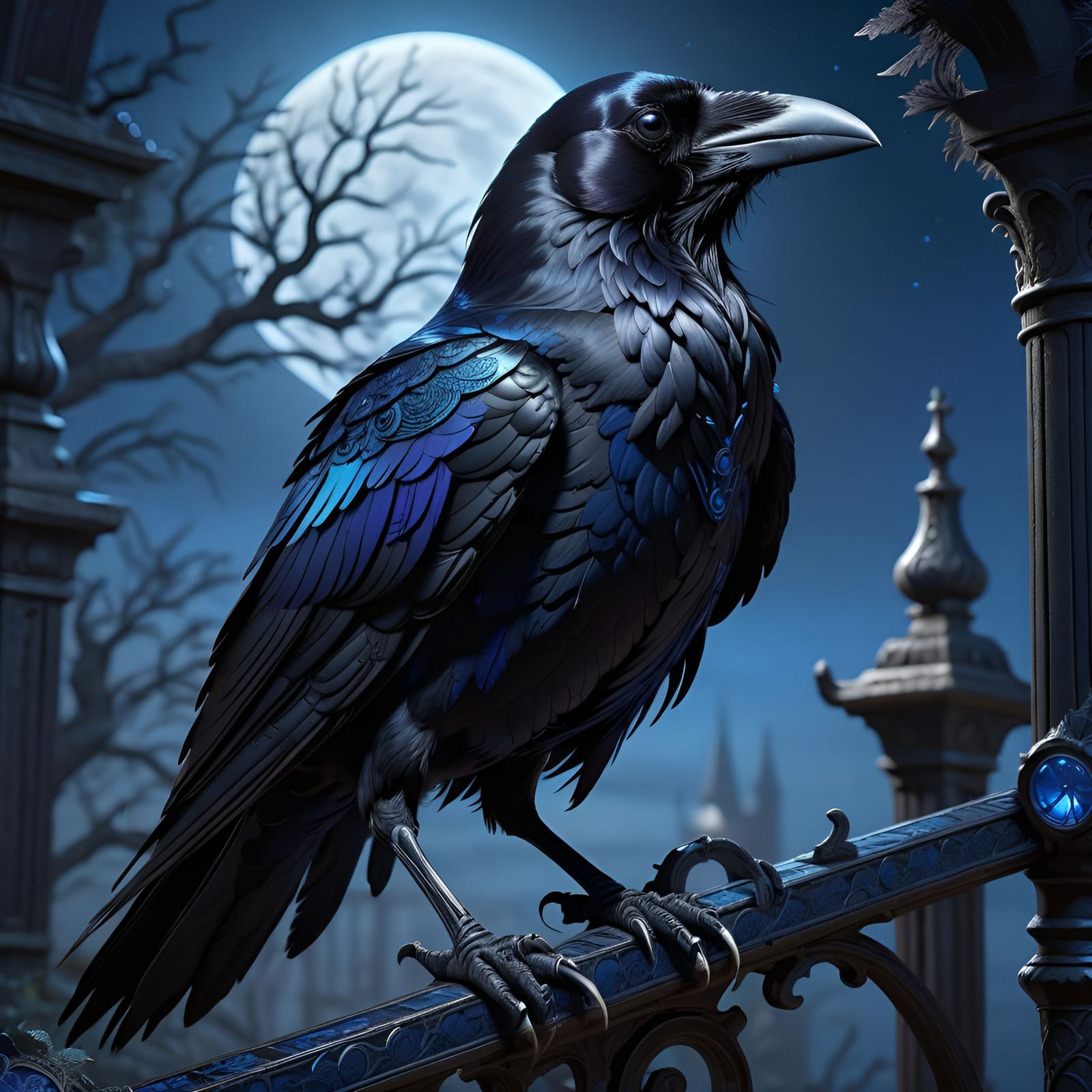 Striking Raven in Moonlight: Dark Fantasy Concept Art