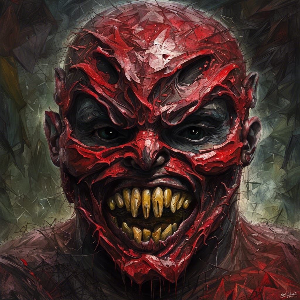 Grotesque Gothic Horror Face in Impressionist Style