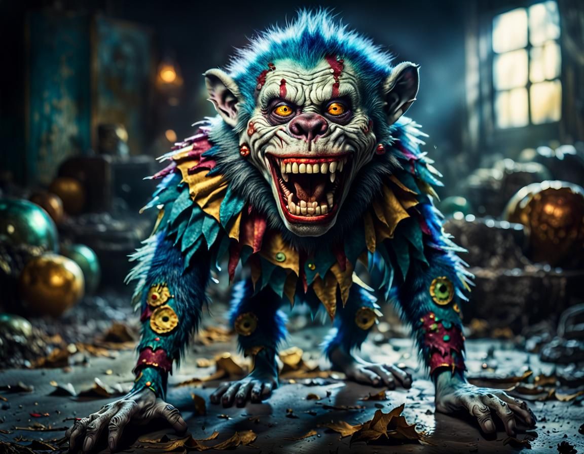 Zombie Monkey Clown Wolf Hybrid Creature Grinning