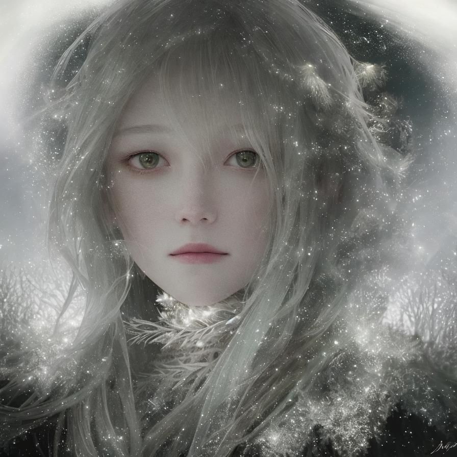 Girl Gazing at Northern Lights Concept Art
