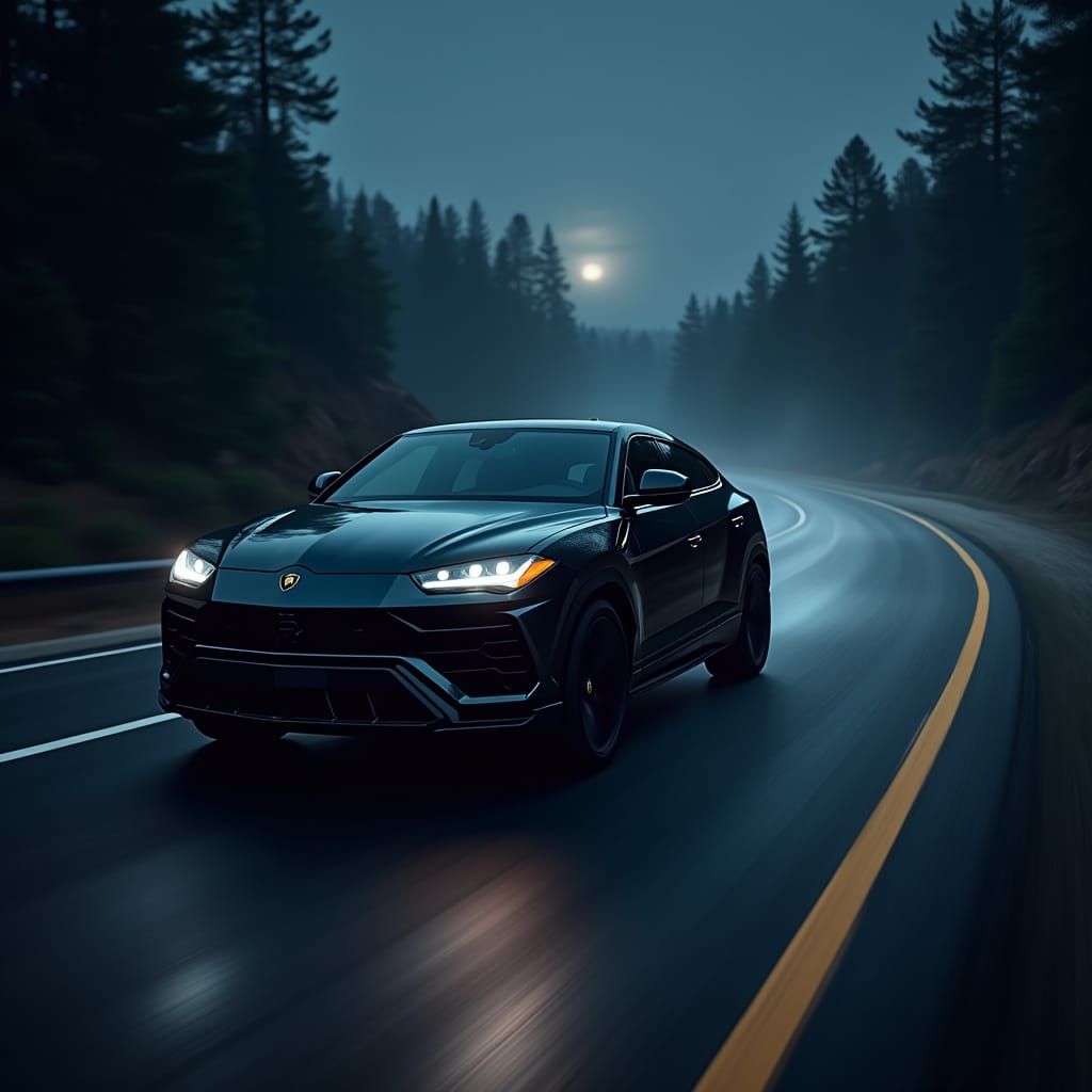 Dark Music Cover with a Black Lamborghini Urus in Motion