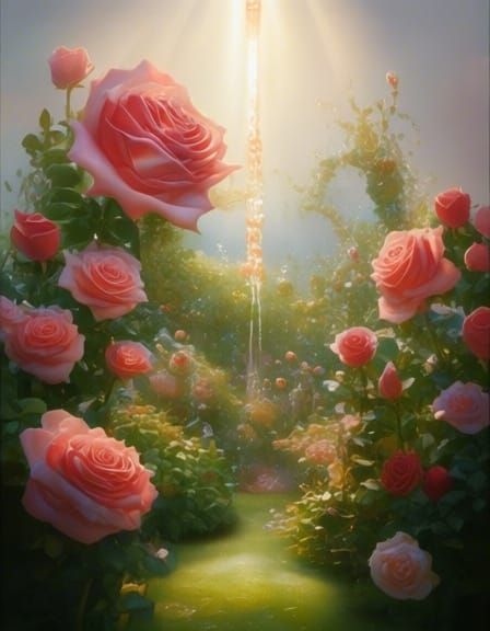 Ethereal Rose Garden in Glass Heart