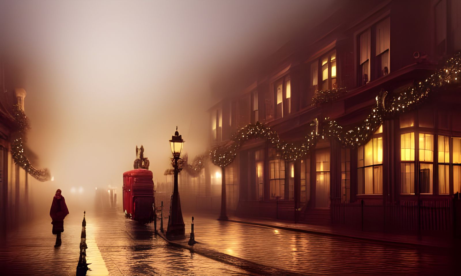 Foggy Victorian Christmas Street with Volumetric Lighting