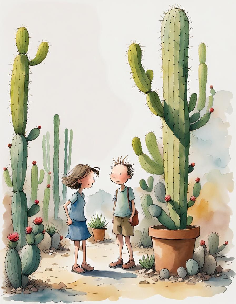 Cactus Garden in Children's Book Illustration Style