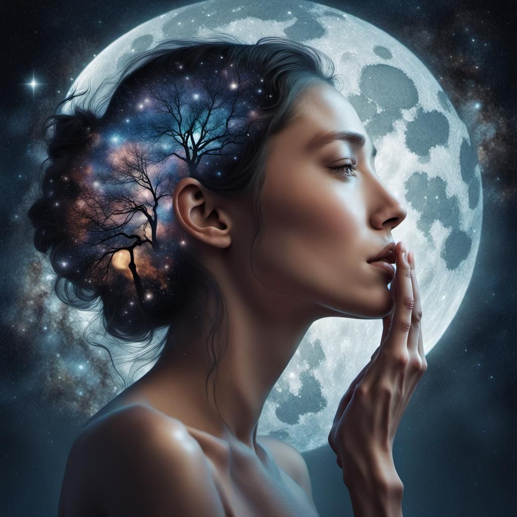 Four Seasons Woman in Double Exposure Art