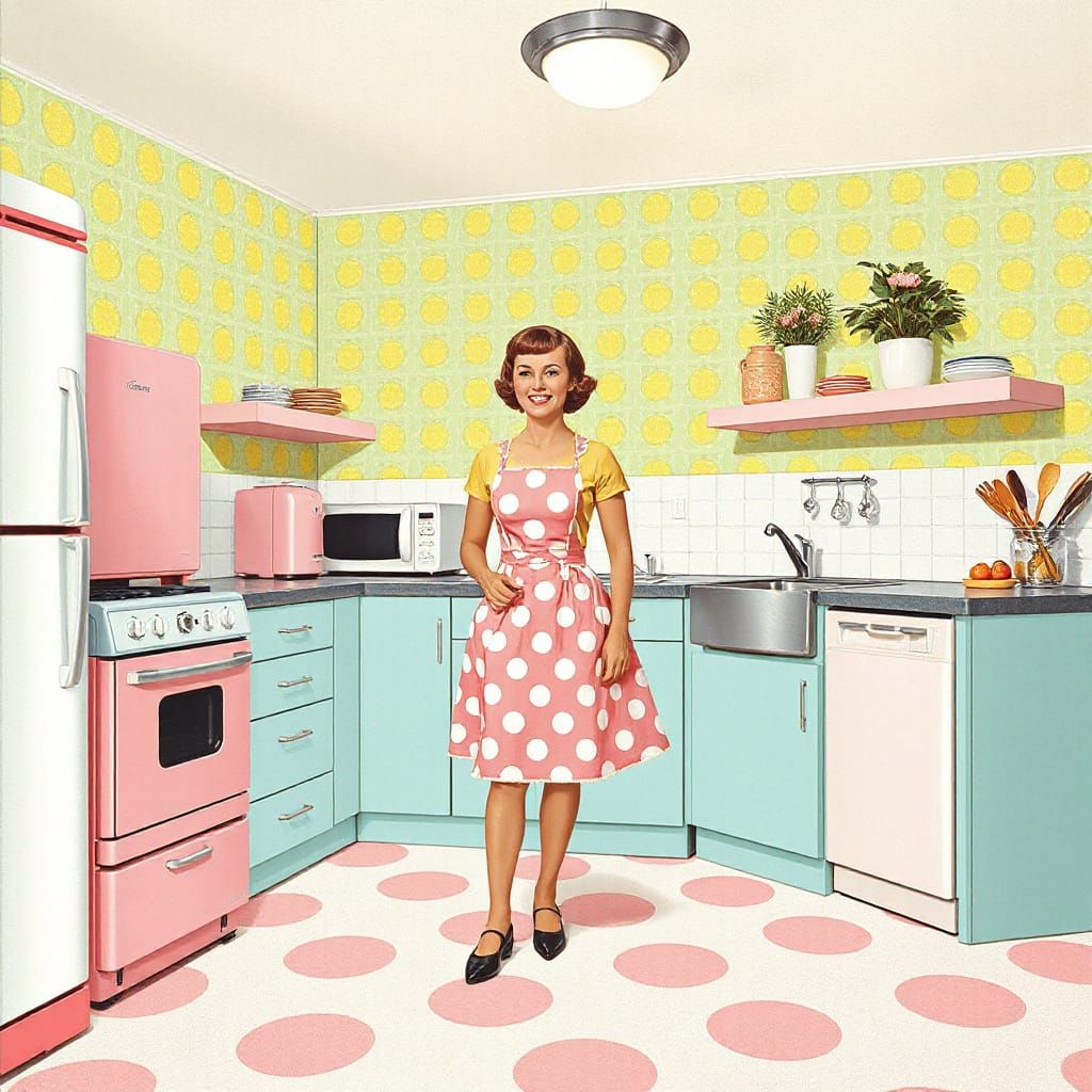 Polka Dot Retro Kitchen in Mid-Century Modern Style