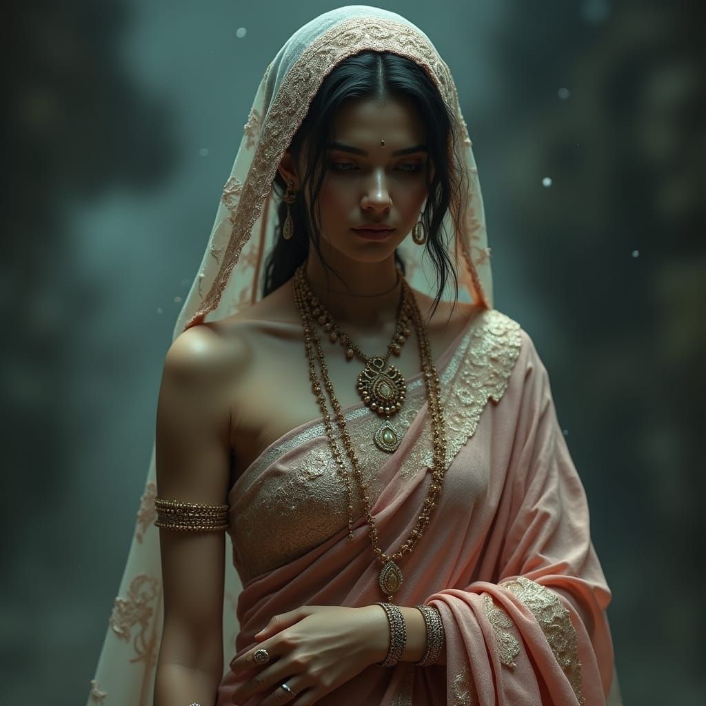 Hyper-Realistic Ghost Woman in South Indian Saree