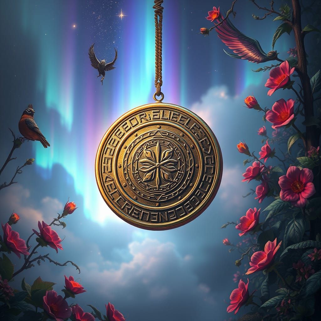 Enchanted Coin Amidst Ethereal Fog in Dreamlike Landscape