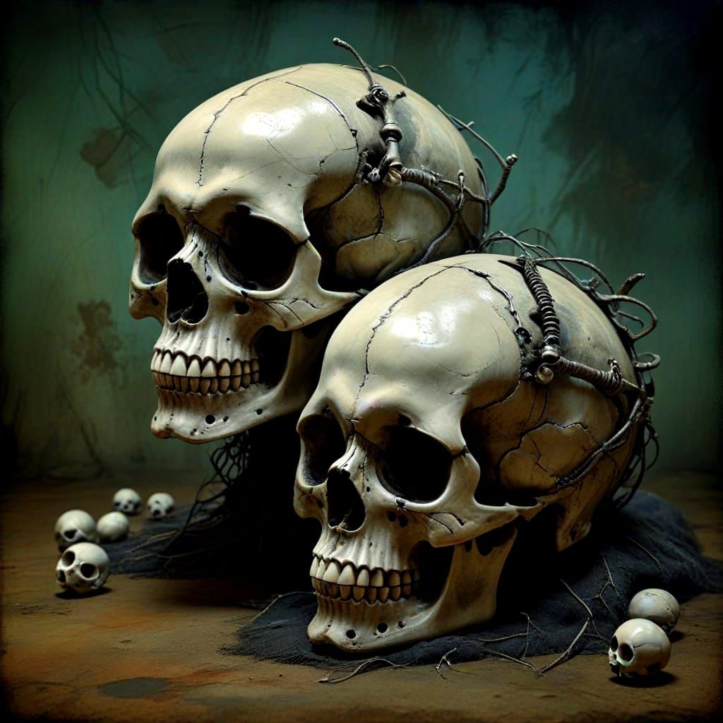 Fused Skulls and Matching Background in Gothic Style