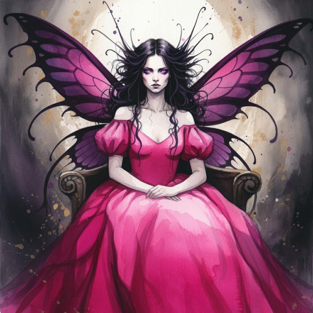 Fairy Princess on Throne in Watercolor Style