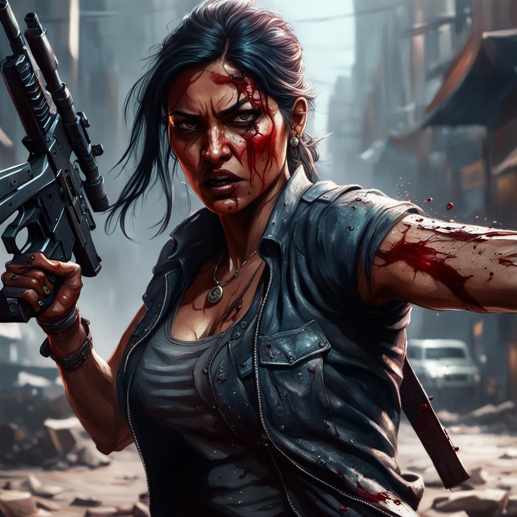 Hyperdetailed Gangster Girl in Action Movie Scene