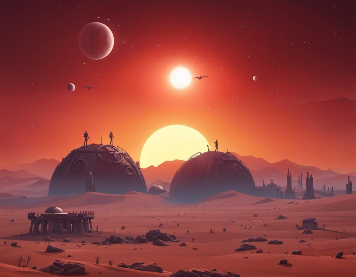 Binary sunset under an alien sky
