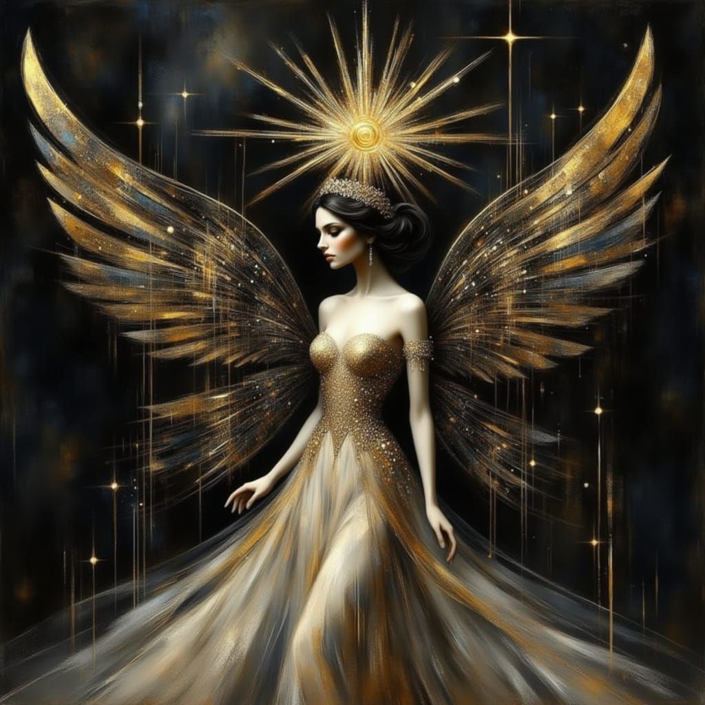 Art Deco Machine Goddess Awakening with Light