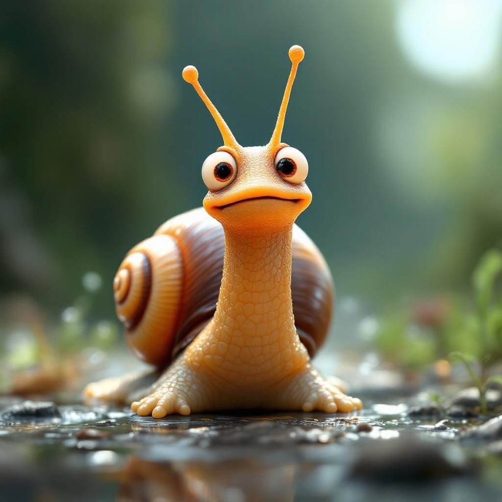 Playful CGI Snail with Goofy Smile