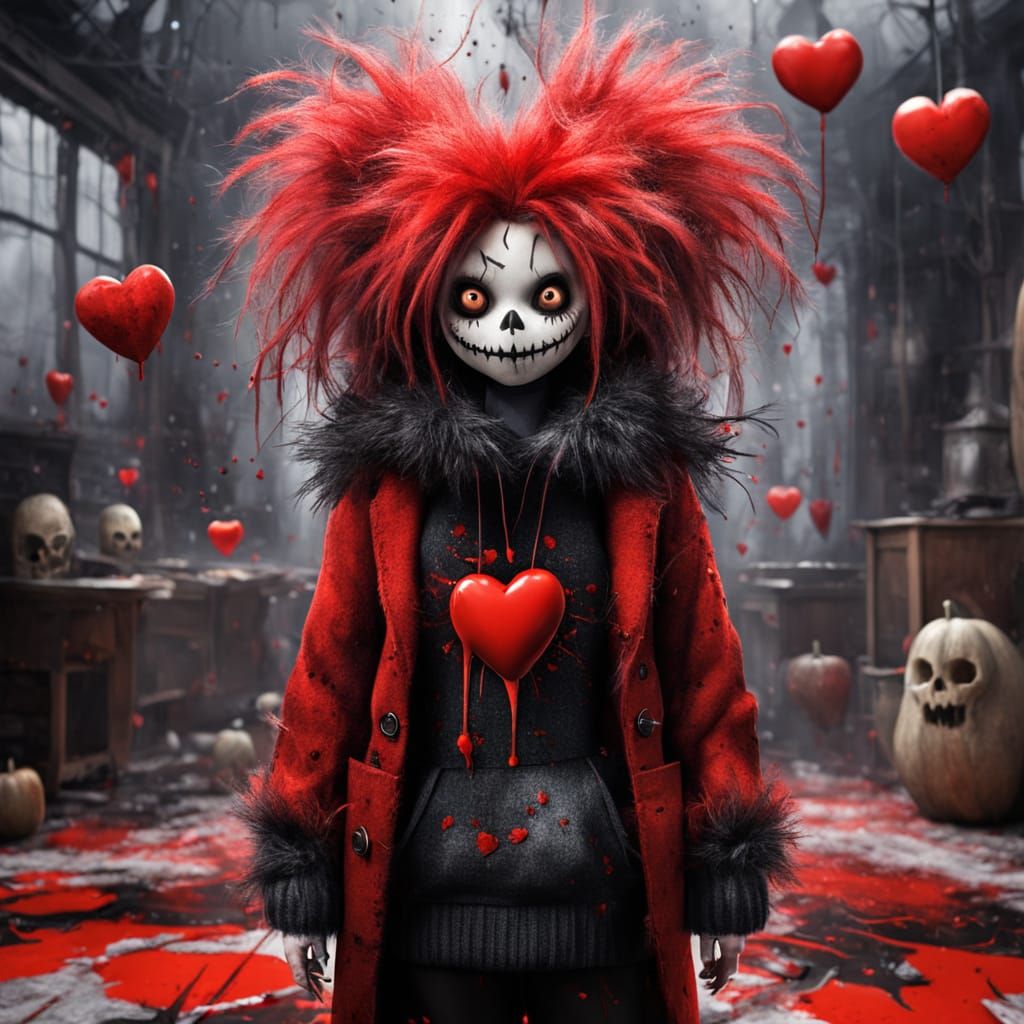 Spooky Floofy Heart with Eyes and Baby Hearts Halloween Scen...