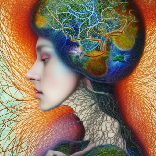 Surreal Brain Network in Watercolor with Forest Exposure