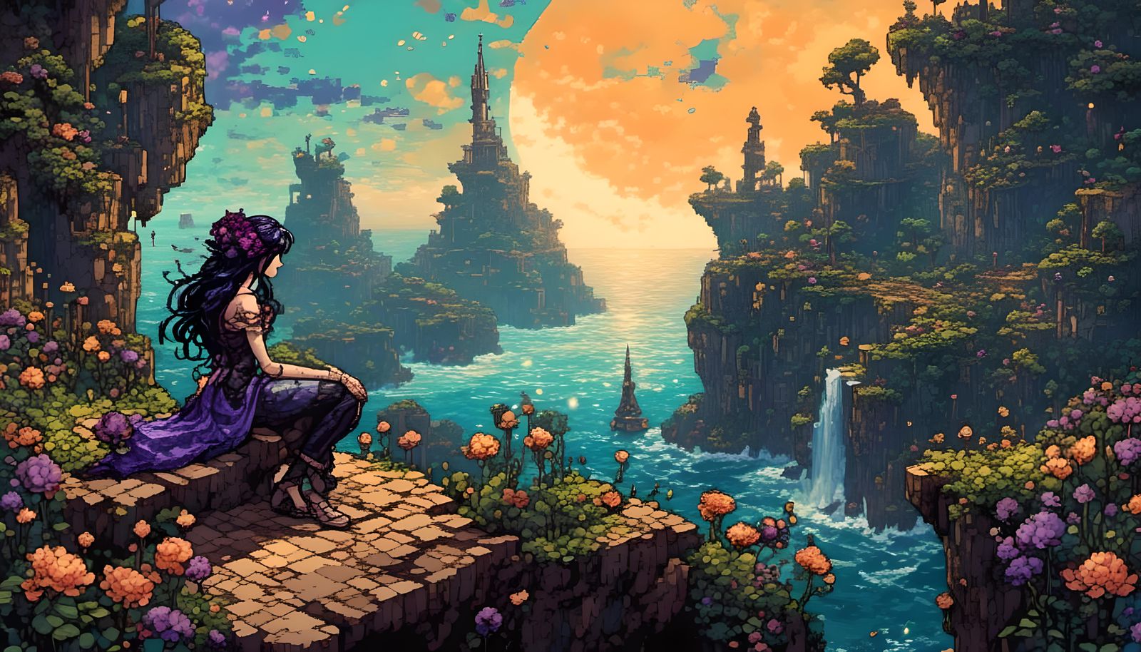 Siren on Cliffside Under Starry Sky