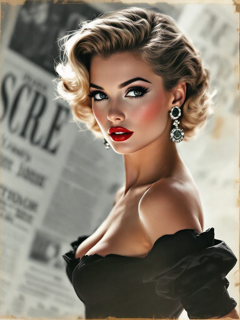 1950s Pin-Up Girl in Vintage Newspaper Layout