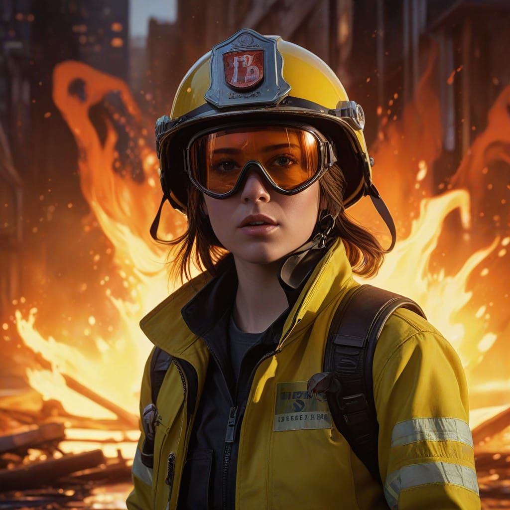 Female Firefighter Charges Ahead of Inferno in Hyperrealisti...