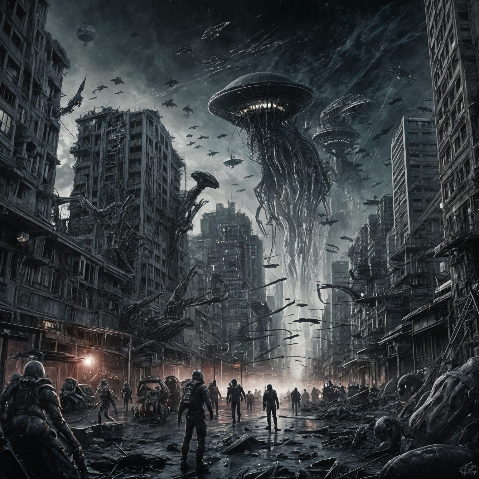 Intense Alien Invasion in Watercolor Style