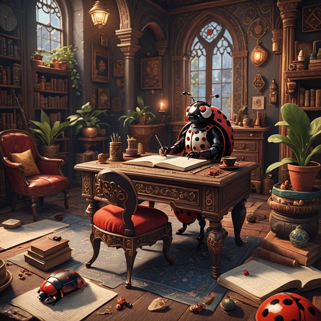 Grandpa and Ladybug Writing Stories in Hygge Home