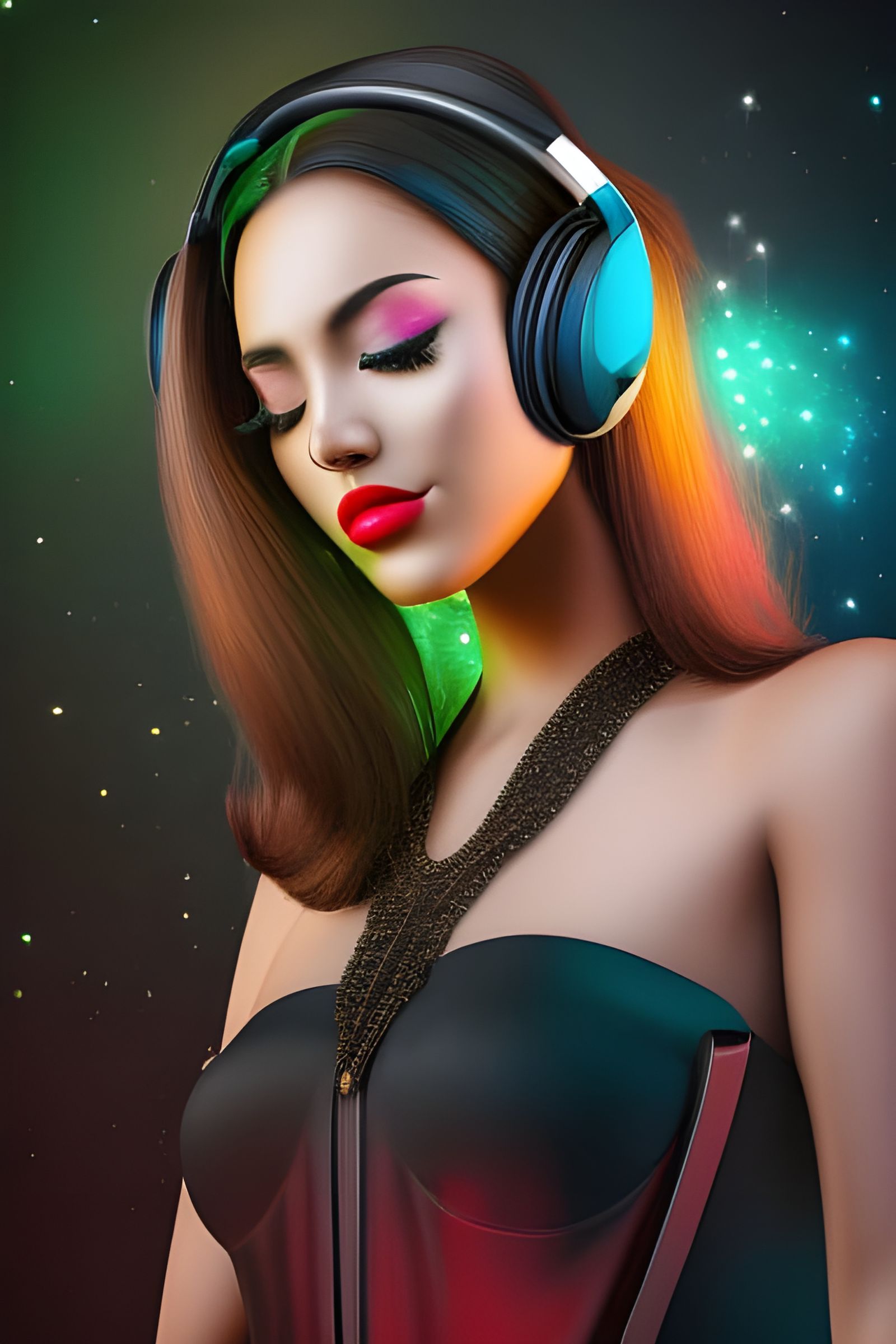 Vivid Digital Portrait of Young Female DJ
