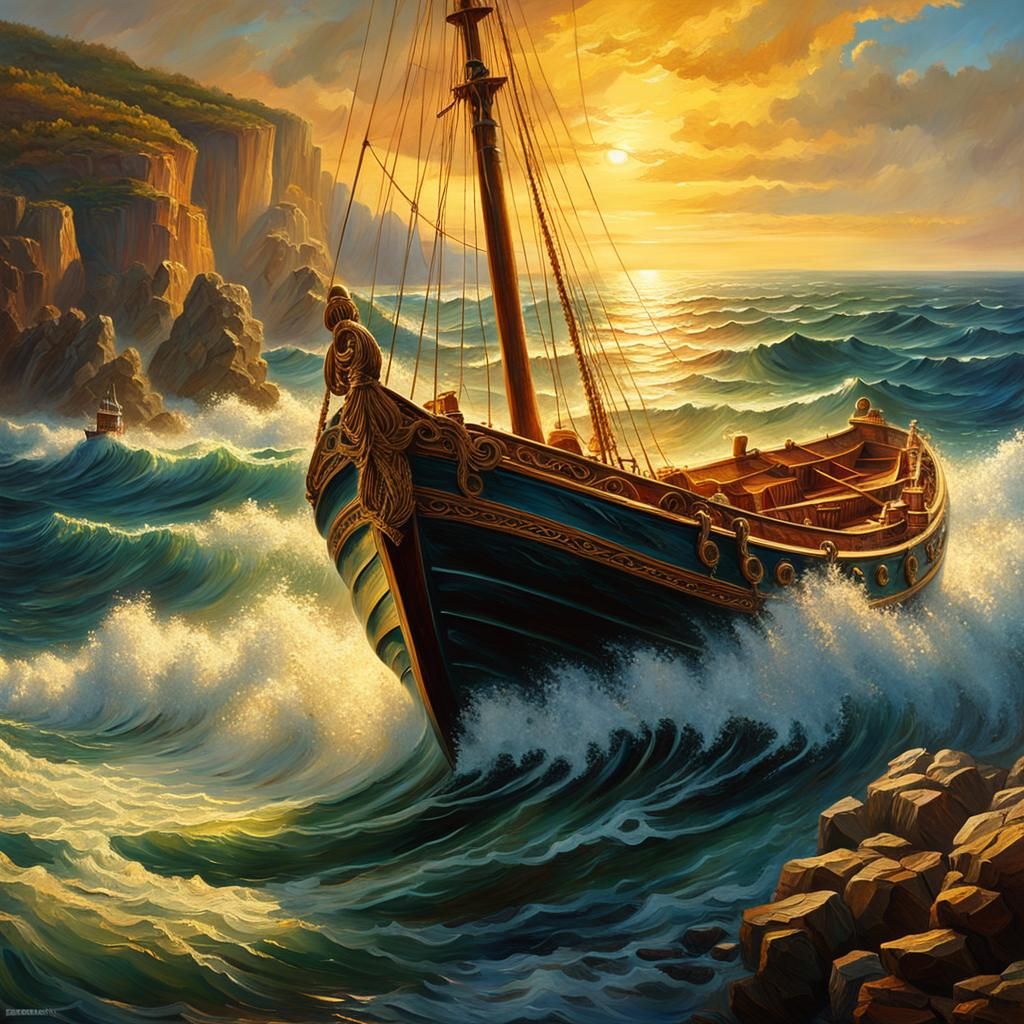 Baroque Maritime Painting of Ancient Greek Ship