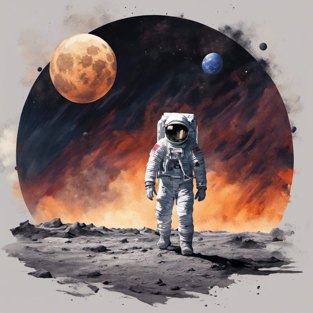 Astronaut on the Moon: Epic Gouache-Style Matte Painting