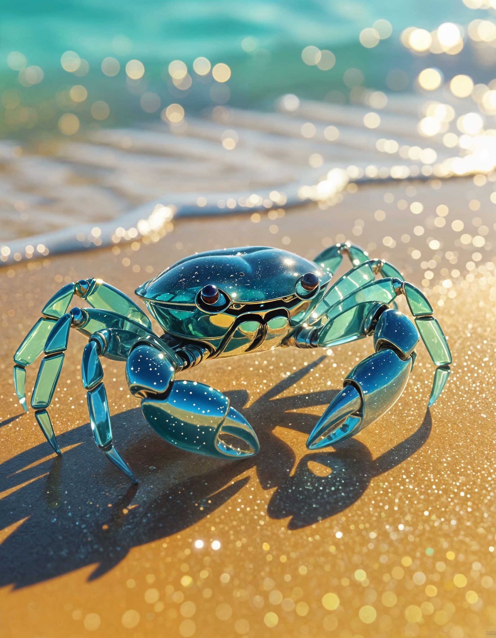 Ocean Glass Crab on Golden Sand